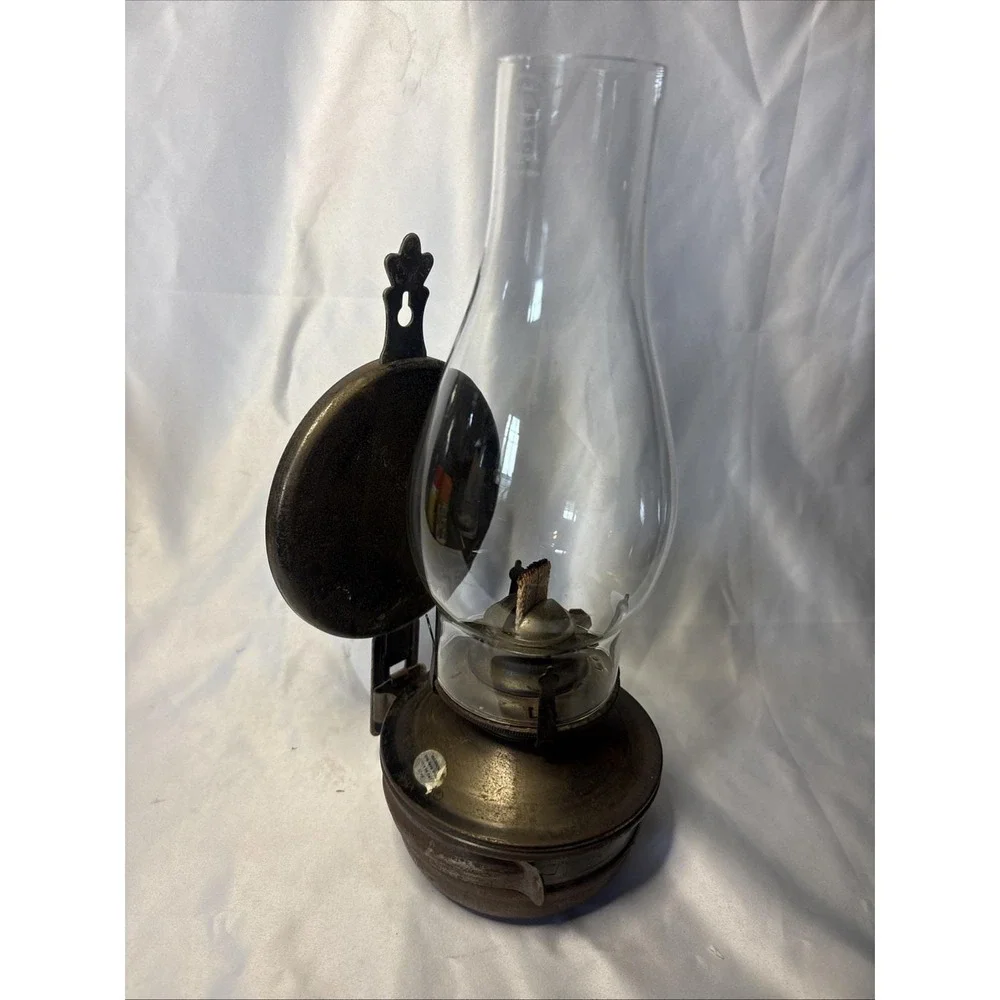 Vntg kadaan  Wall Sconce Onion Lantern Oil Hurricane Lamp w Reflector Metal Lamp